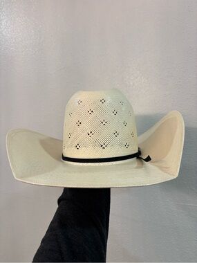 Classic Straw Cowboy Hat with Black Band - Cream